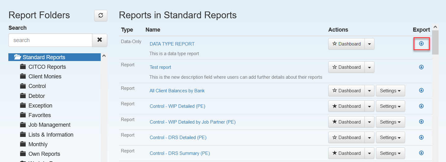 Export report in Practice Engine